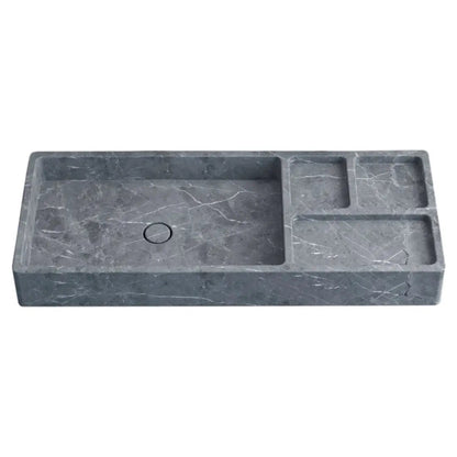 Handcrafted Tundra Gray Marble Wall Mount Bathroom Vanity Sink