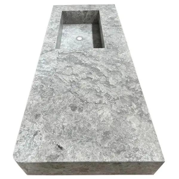 Gray Marble Wall Mounted Rectangular Bathroom Sink 20 In X 48