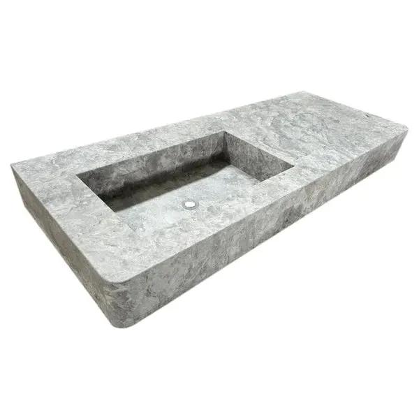 Gray Marble Wall Mounted Rectangular Bathroom Sink 20 In X 48