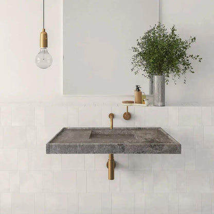 Wall Mount Tundra Grey Marble Bathroom Sink Rectangular Handcrafted