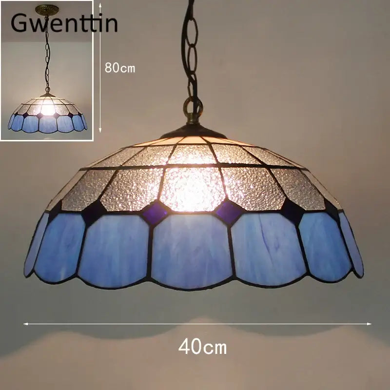 Turquoise and purple diamond square stained glass pendant light kitchen
