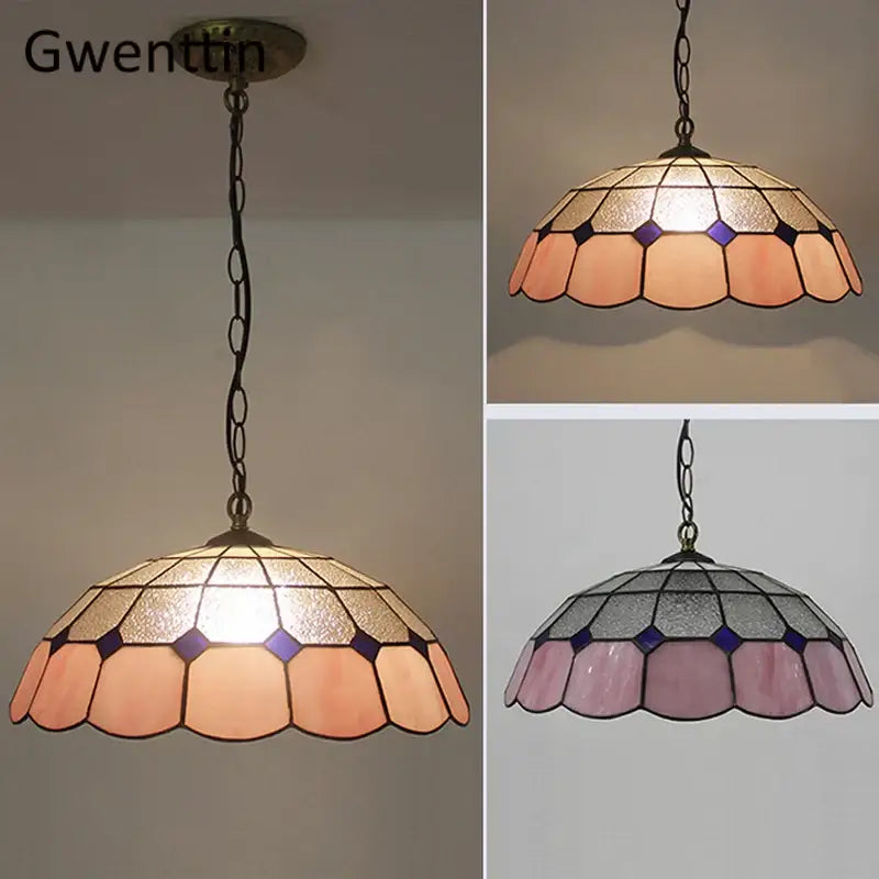 Turquoise and purple diamond square stained glass pendant light kitchen