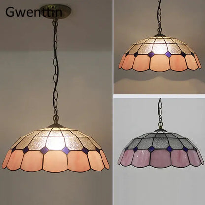 Turquoise and purple diamond square stained glass pendant light kitchen
