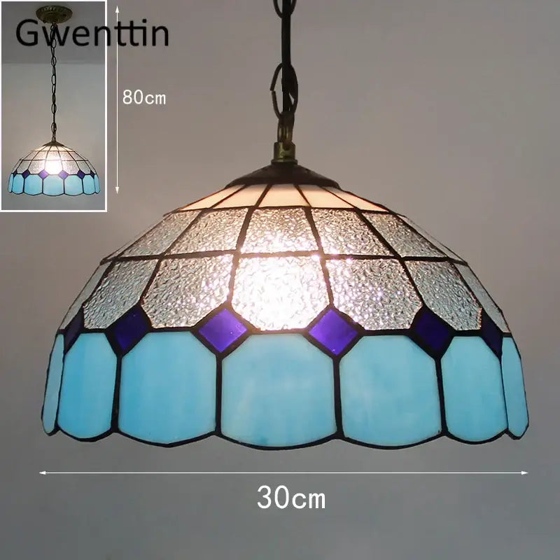 Turquoise and purple diamond square stained glass pendant light kitchen