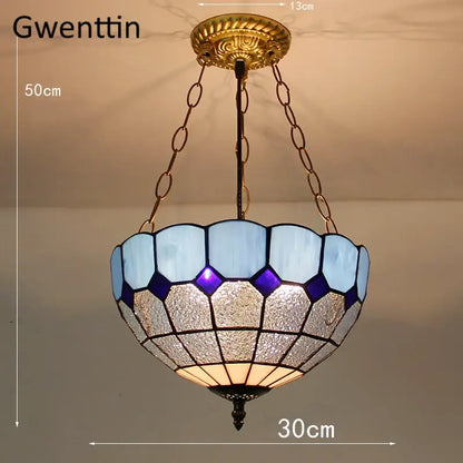 Turquoise and purple diamond square stained glass pendant light kitchen