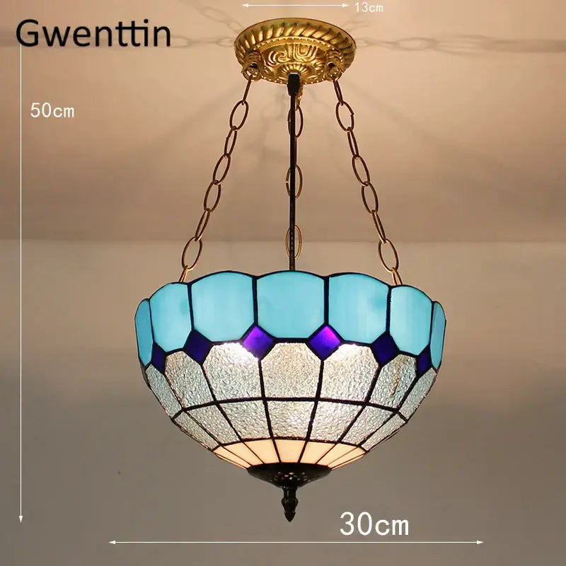 Turquoise and purple diamond square stained glass pendant light kitchen