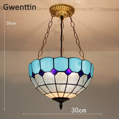 Turquoise and purple diamond square stained glass pendant light kitchen