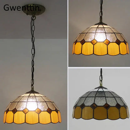 Turquoise and purple diamond square stained glass pendant light kitchen