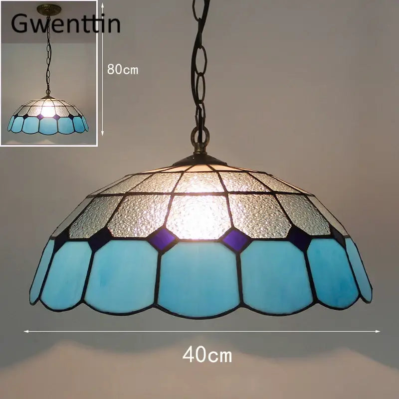 Turquoise and purple diamond square stained glass pendant light kitchen