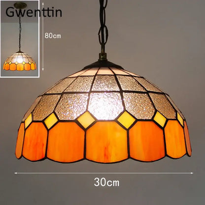 Turquoise and purple diamond square stained glass pendant light kitchen