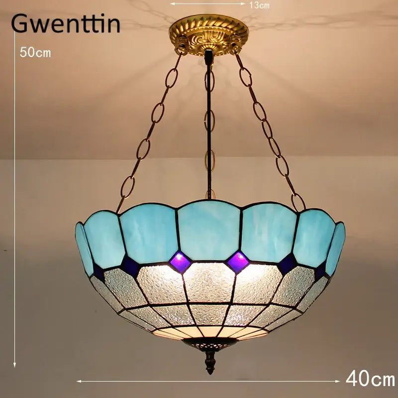 Turquoise and purple diamond square stained glass pendant light kitchen