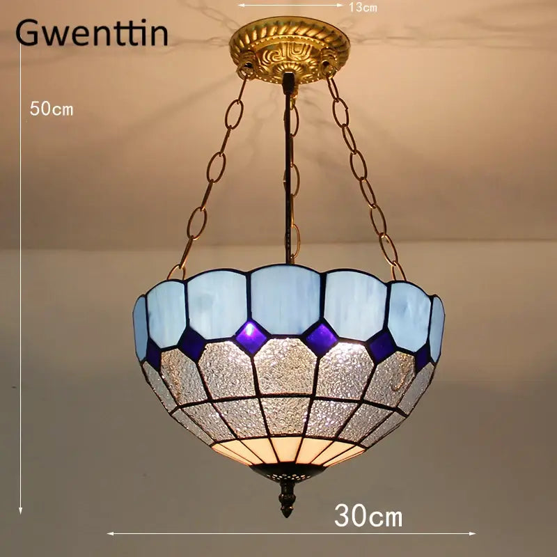 Turquoise and purple diamond square stained glass pendant light kitchen