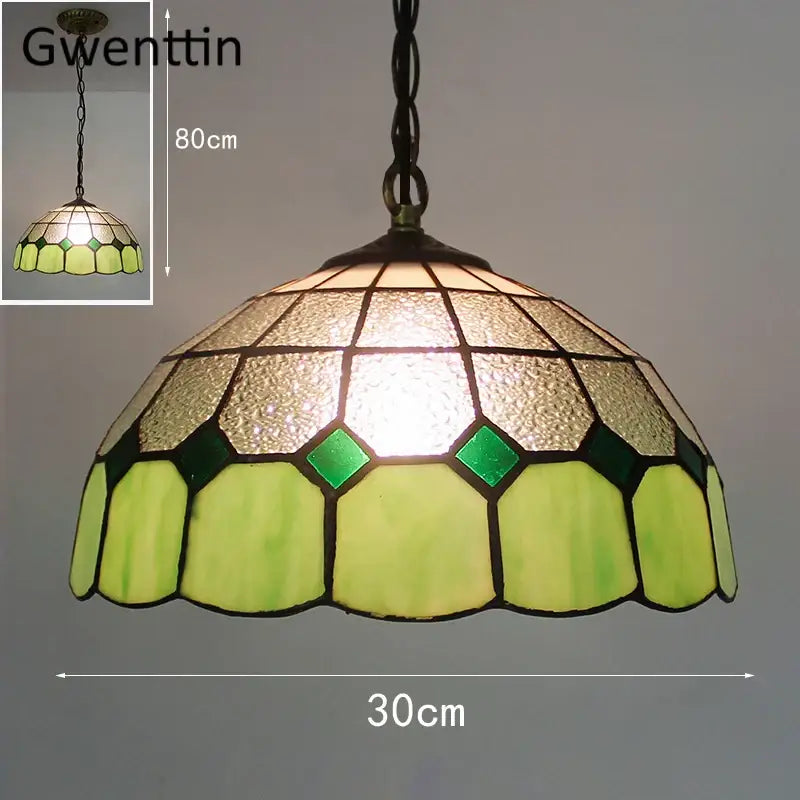 Turquoise and purple diamond square stained glass pendant light kitchen