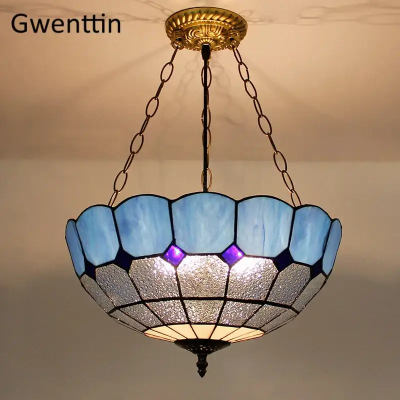 Turquoise and purple diamond square stained glass pendant light kitchen