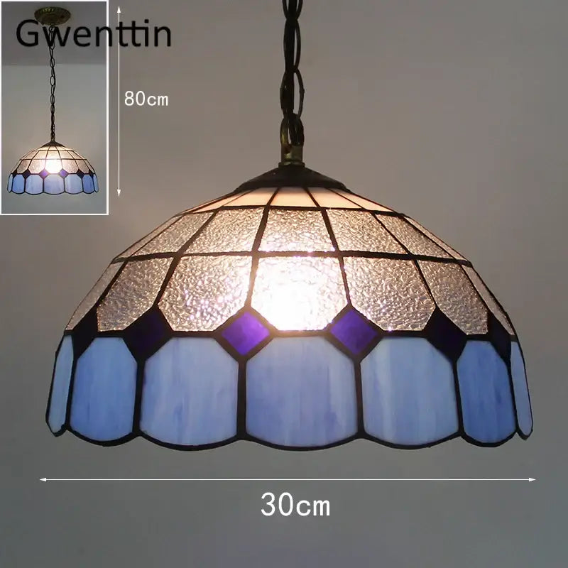 Turquoise and purple diamond square stained glass pendant light kitchen