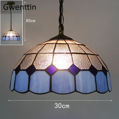 Turquoise and purple diamond square stained glass pendant light kitchen
