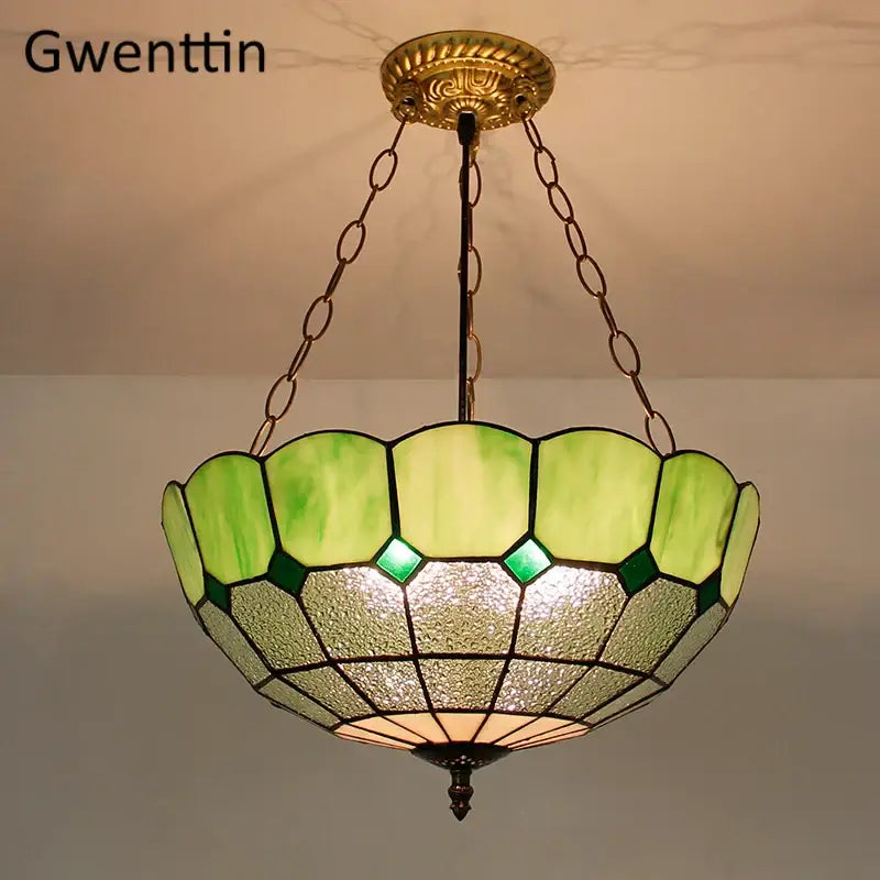 Turquoise and purple diamond square stained glass pendant light kitchen