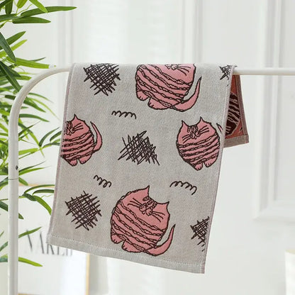 Turquoise cartoon cat cotton gauze hand and face towel bathroom set