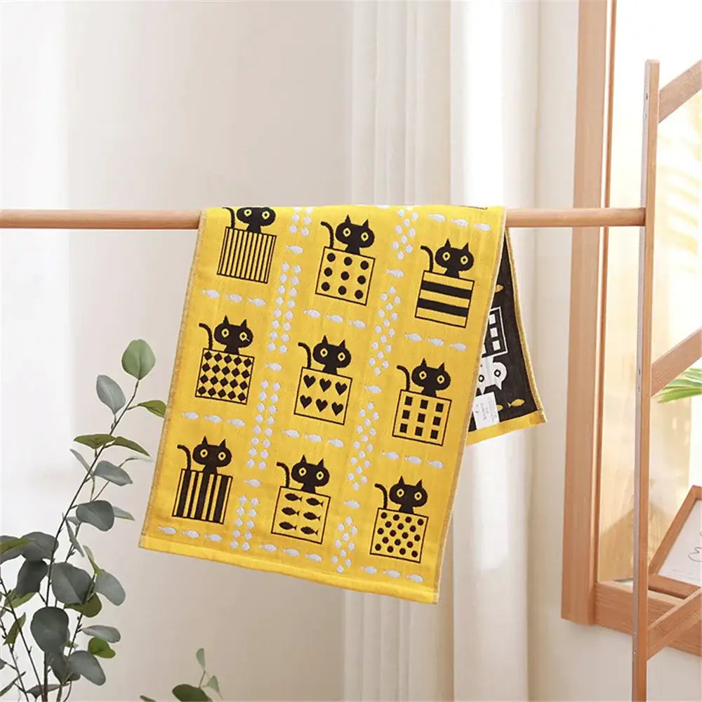 Turquoise cartoon cat cotton gauze hand and face towel bathroom set