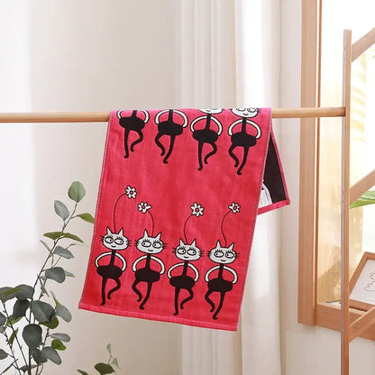 Turquoise cartoon cat cotton gauze hand and face towel bathroom set