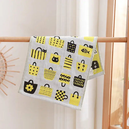 Turquoise cartoon cat cotton gauze hand and face towel bathroom set