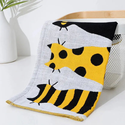 Turquoise cartoon cat cotton gauze hand and face towel bathroom set