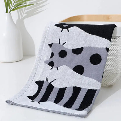 Turquoise cartoon cat cotton gauze hand and face towel bathroom set
