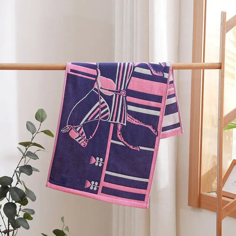 Turquoise cartoon cat cotton gauze hand and face towel bathroom set