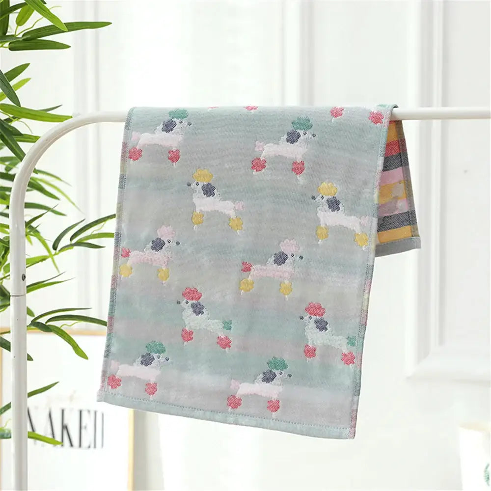 Turquoise cartoon cat cotton gauze hand and face towel bathroom set
