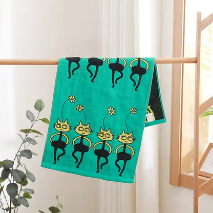 Turquoise cartoon cat cotton gauze hand and face towel bathroom set