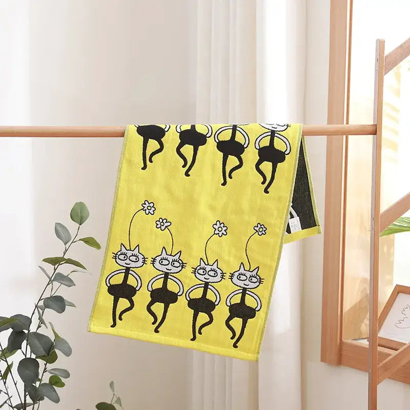 Turquoise cartoon cat cotton gauze hand and face towel bathroom set