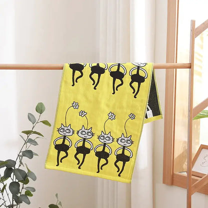 Turquoise cartoon cat cotton gauze hand and face towel bathroom set