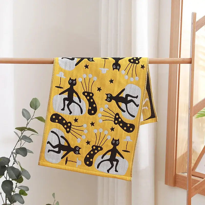 Turquoise cartoon cat cotton gauze hand and face towel bathroom set