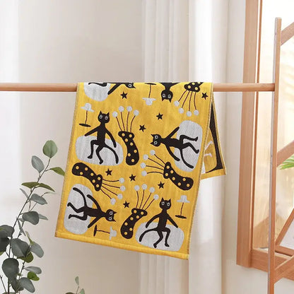 Turquoise cartoon cat cotton gauze hand and face towel bathroom set