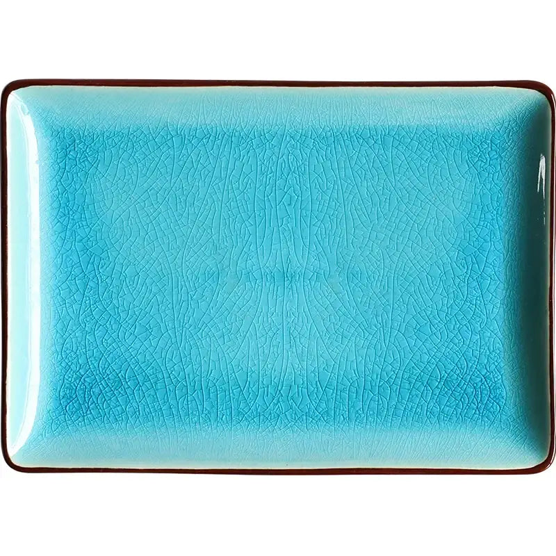 Turquoise crack glaze ceramic plate dining room square dish