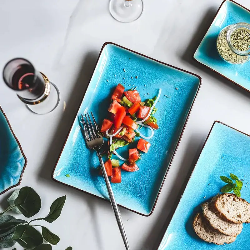 Turquoise crack glaze ceramic plate dining room square dish