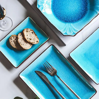 Turquoise crack glaze ceramic plate dining room square dish