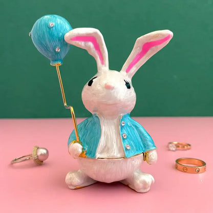 Turquoise enamel swan crystal animal figurines trinket box bedroom decor