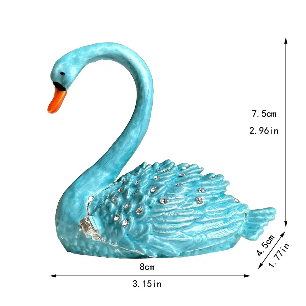 Turquoise enamel swan crystal animal figurines trinket box bedroom decor