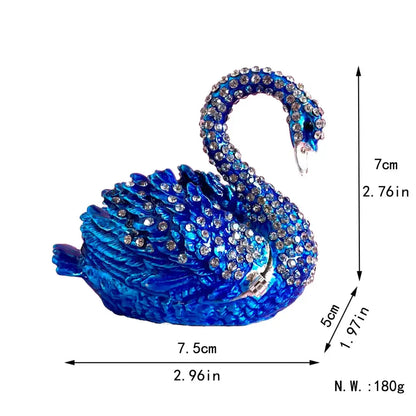 Turquoise enamel swan crystal animal figurines trinket box bedroom decor