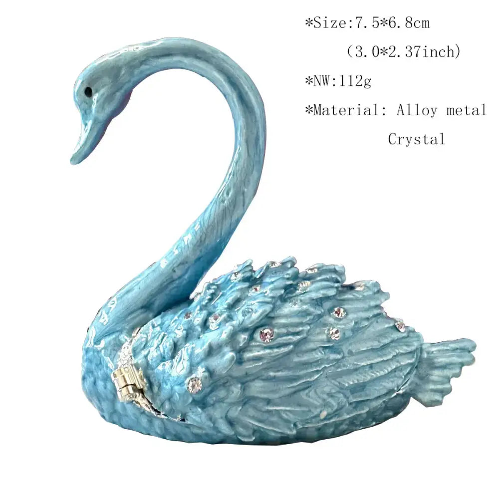 Turquoise enamel swan crystal animal figurines trinket box bedroom decor