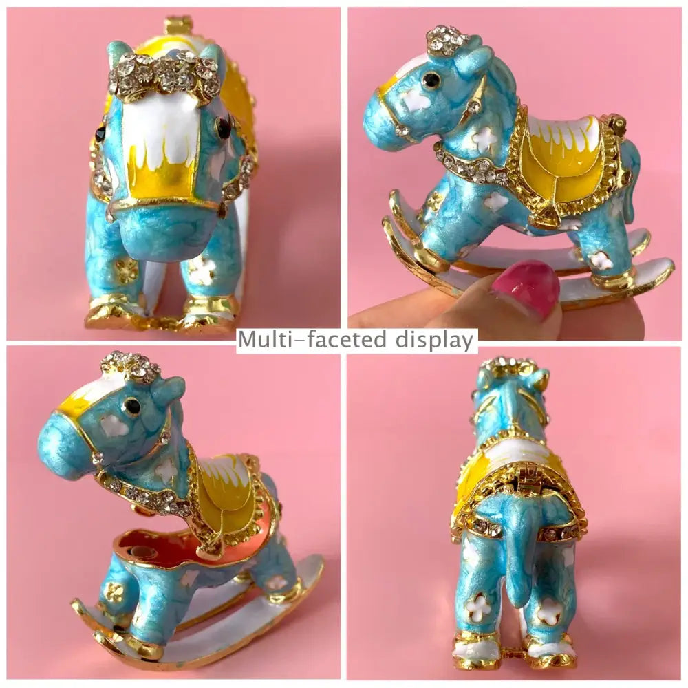 Turquoise enamel swan crystal animal figurines trinket box bedroom decor