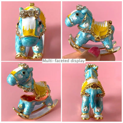 Turquoise enamel swan crystal animal figurines trinket box bedroom decor