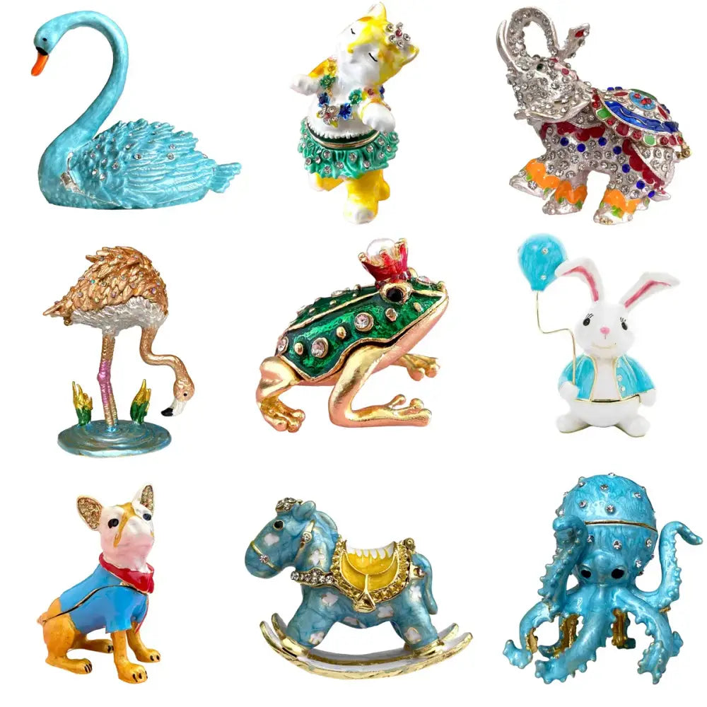 Turquoise enamel swan crystal animal figurines trinket box bedroom decor