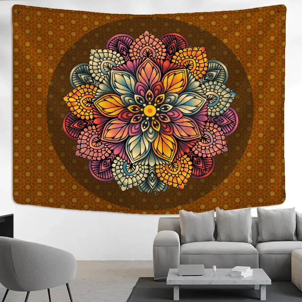 Turquoise & gold elephant mandala tapestry bedroom wall hanging