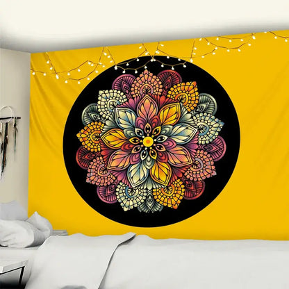 Turquoise & gold elephant mandala tapestry bedroom wall hanging