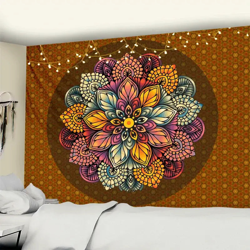 Turquoise & gold elephant mandala tapestry bedroom wall hanging