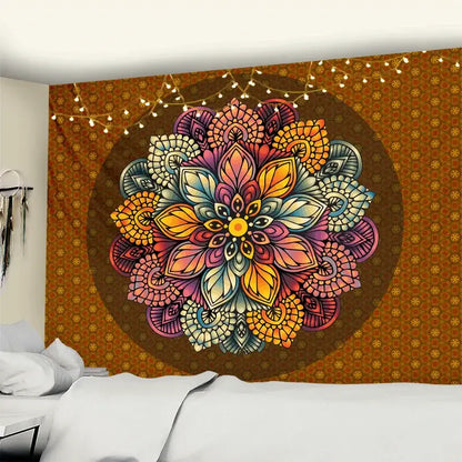 Turquoise & gold elephant mandala tapestry bedroom wall hanging