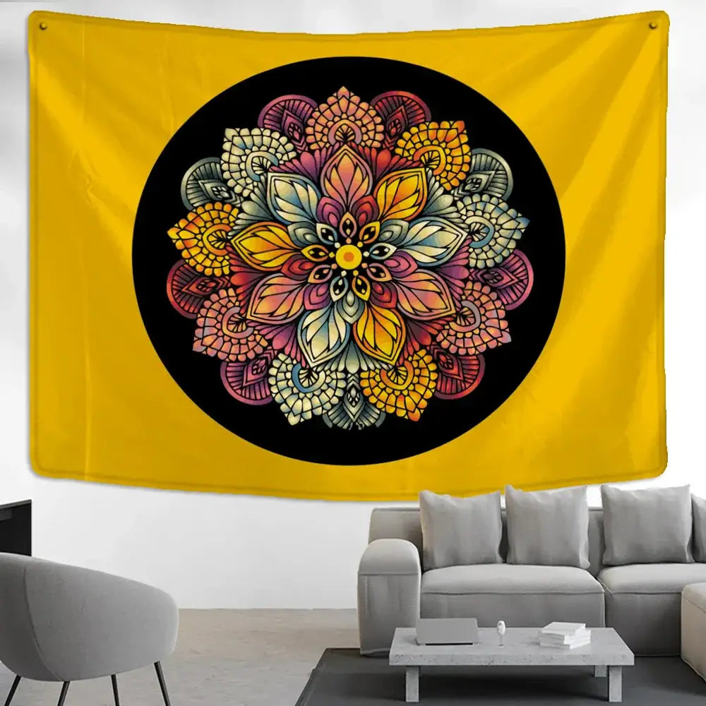 Turquoise & gold elephant mandala tapestry bedroom wall hanging
