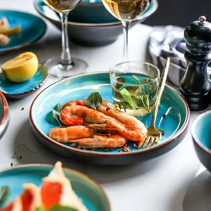 Turquoise ice cracking glaze ceramic tableware set dining room